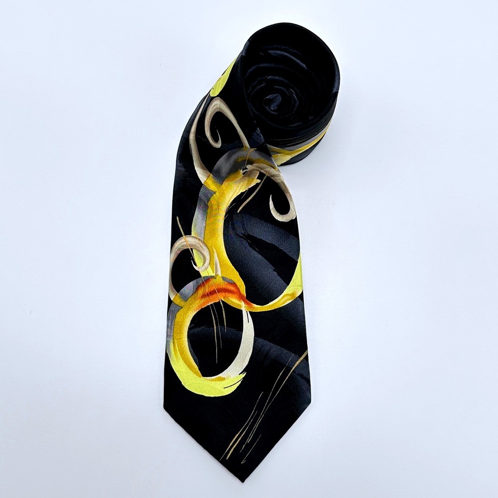J. Garcia Clockworks Silk Tie Collection Fifty-Eight Black Yellow Abstract Art